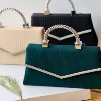 کیف مجلسی زنانه نگین دار دسته فلزی