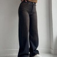 شلوار فول بگ جین ترک کمر ساده پارچه ترک