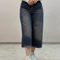 شلوار واید لگ گازوئیلی سایه دار پارچه ترک کمر ساده